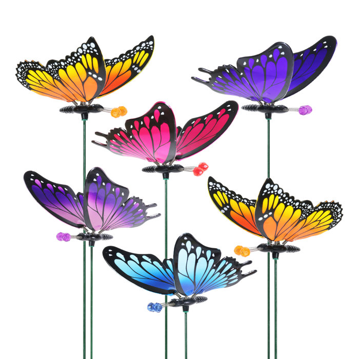 Exhart 6 Piece 4" Windy Wings Butterfly Plant Stake Assortment, 6 x 4.5